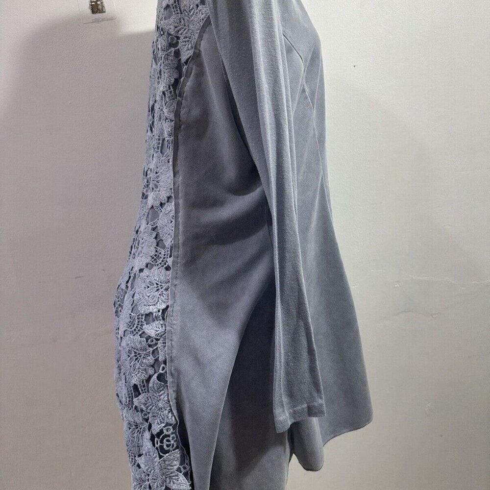 Feratelli Women's Boho Art Top Gray Long Sleeve Tunic Style Lace Crochet SZ M - Picture 12 of 16